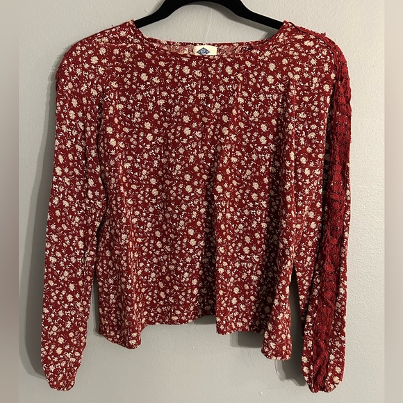 Wild Blue Large Burgundy Long Sleeve Floral Top - Picture 1 of 6